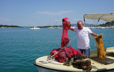 Bags with the collected waste
